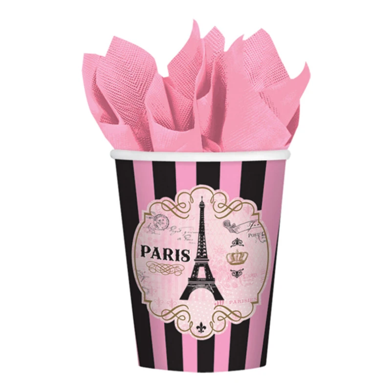 Amscan - A Day in Paris Birthday Party 9oz Paper Beverage Cups, 8 Cups - أمسكان