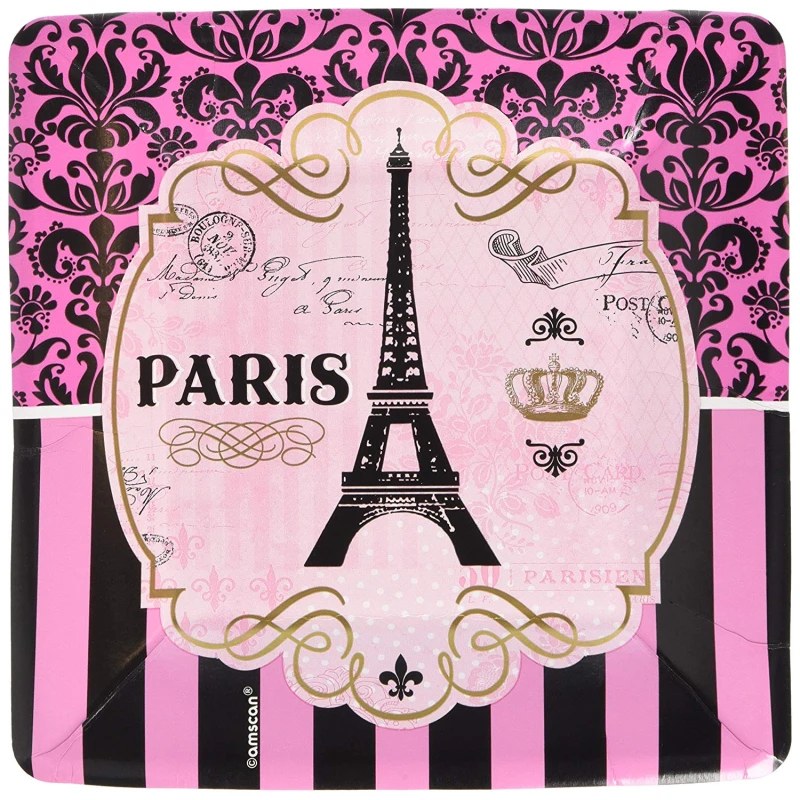 Amscan - A Day In Paris Plates Birthday Party, 8 Plates - أمسكان