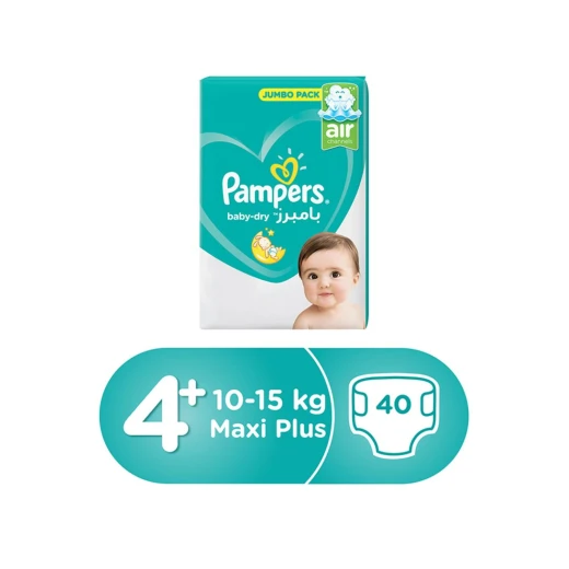 Pampers Baby-Dry Diapers, Size 4+, Maxi+, 10-15kg, Jumbo Pack, 40 Count Pampers Baby-Dry Diapers, Size 4+, Maxi+, 10-15kg, Jumbo Pack, 40 Count