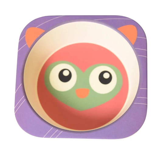 Bamboo Fiber Kids Feeding Set, Eco Friendly, Toxic Free, Purple Owl - بامبو فايبر - Image 6