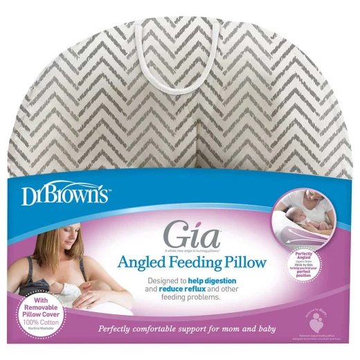 Dr Brown's Gia Angled Nursing Pillow with Cotton Cover - Grey Chevron - دكتور براونز - Image 2