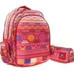 Glossy Bird Set of School Backpack with Orthopedic Back, Pink with Patterns, 45 cm - جلوسي بيرد