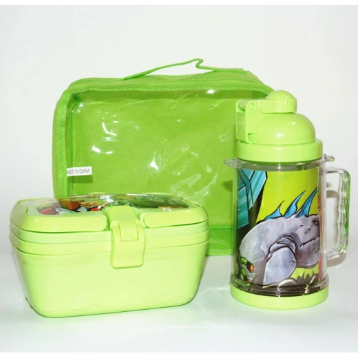 Set Of Lunch Box & Water Bottle, Green Color, Ben 10 Design - Image 3