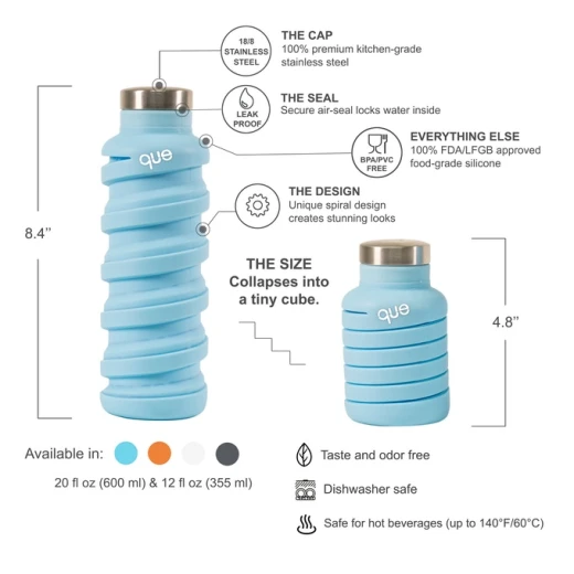 Que Collapsible Water Bottle, Iceberg, 355 ml - كيو - Image 7