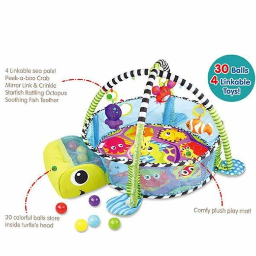 3 in 1 Baby Play Mat with Ball Pool, Turtle - Image 4