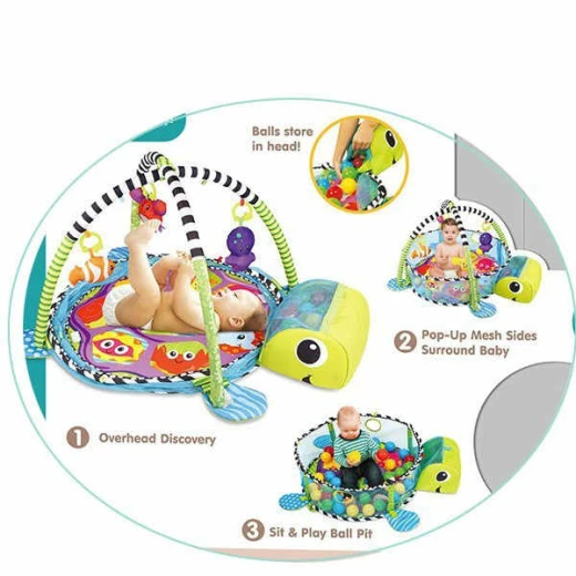 3 in 1 Baby Play Mat with Ball Pool, Turtle - Image 5