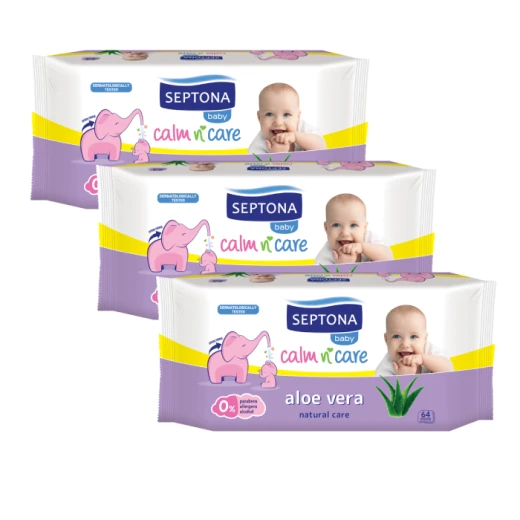 Septona Baby Wipes Aloe Vera, 64 pieces X3 Packs Septona Baby Wipes Aloe Vera, 64 pieces X3 Packs
