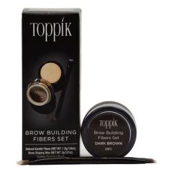Toppik Dark Brown Brow Building Fibers Kit for Fuller Eyebrows: Conditioning Wax and Brush Set for Natural Definition