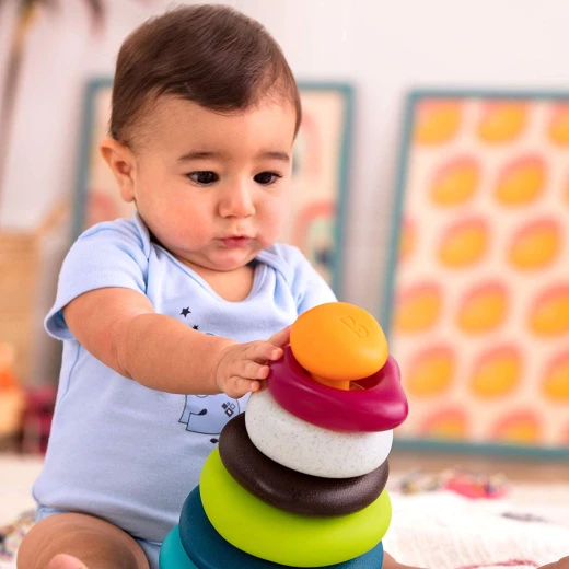 B. Toys – Stacking Rings – Textured Ring Stacker for Babies – Baby Toys 100% Non-Toxic – Early Development Toys - بي. تويز - Image 4