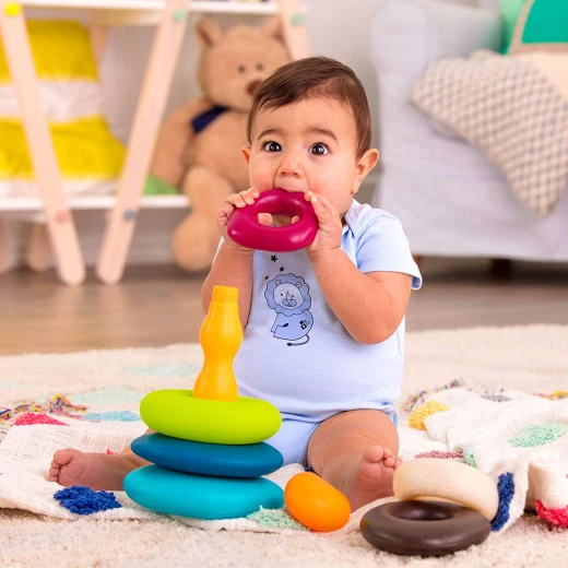 B. Toys – Stacking Rings – Textured Ring Stacker for Babies – Baby Toys 100% Non-Toxic – Early Development Toys - بي. تويز - Image 3