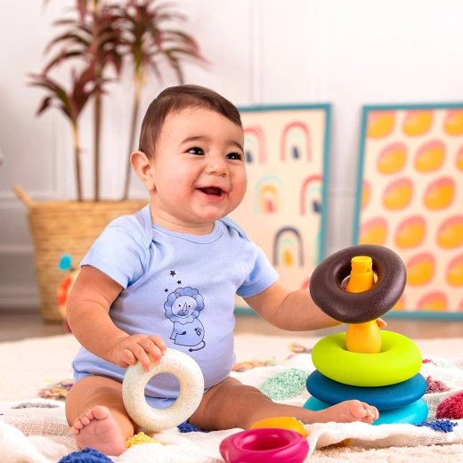B. Toys – Stacking Rings – Textured Ring Stacker for Babies – Baby Toys 100% Non-Toxic – Early Development Toys - بي. تويز - Image 2