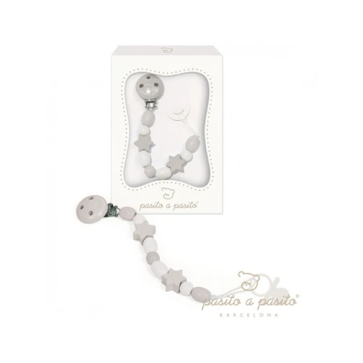Pacifier Clip White Beige Star