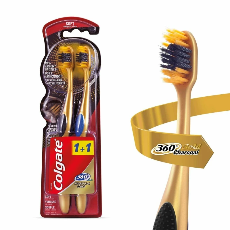 Tooth Brush Charcoal Gold 360 ( 1 + 1 Free ) - كولجيت