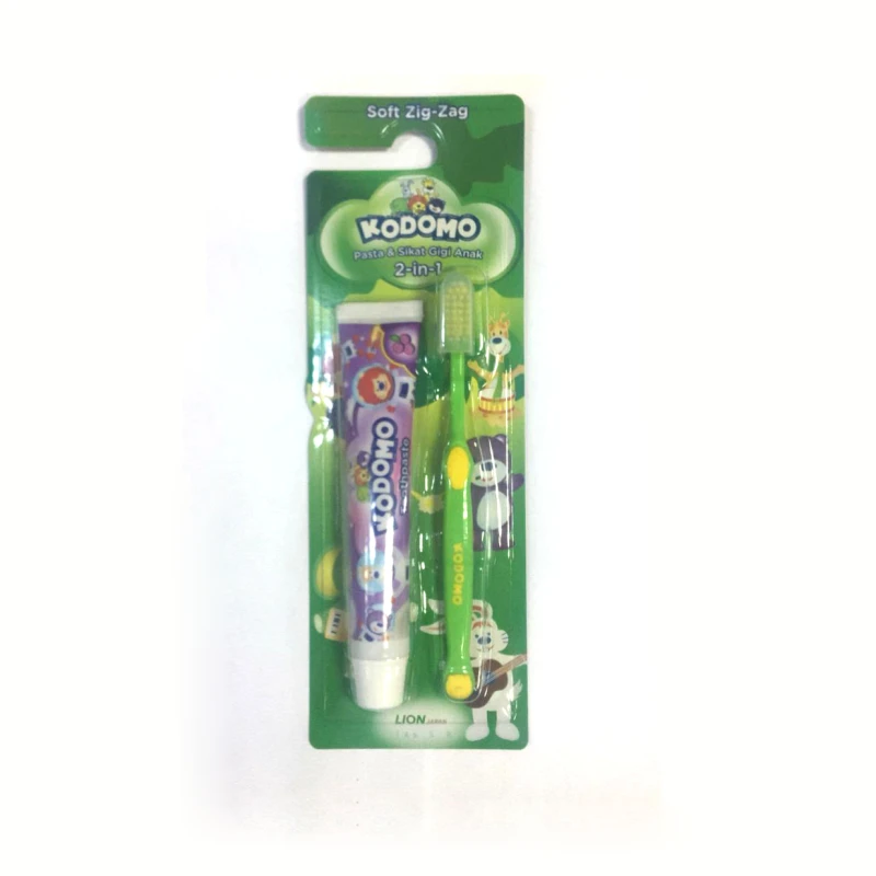 Kodomo 2 in 1 Zig Zag Brush and Toothpaste, Green - كودومو