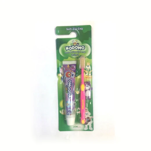 Kodomo 2 in 1 Zig Zag Brush and Toothpaste, Pink
