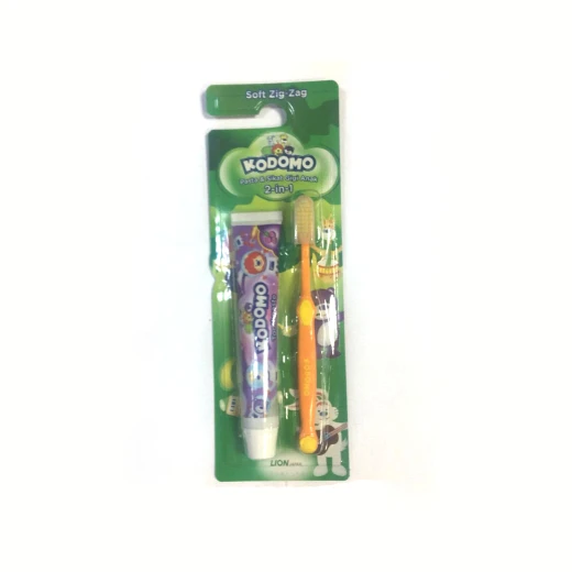 Kodomo 2 in 1 Zig Zag Brush and Toothpaste, Orange