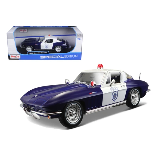 Maisto Chevrolet Corvette Blue and White Police 1965 1/18 Maisto Chevrolet Corvette Blue and White Police 1965 1/18