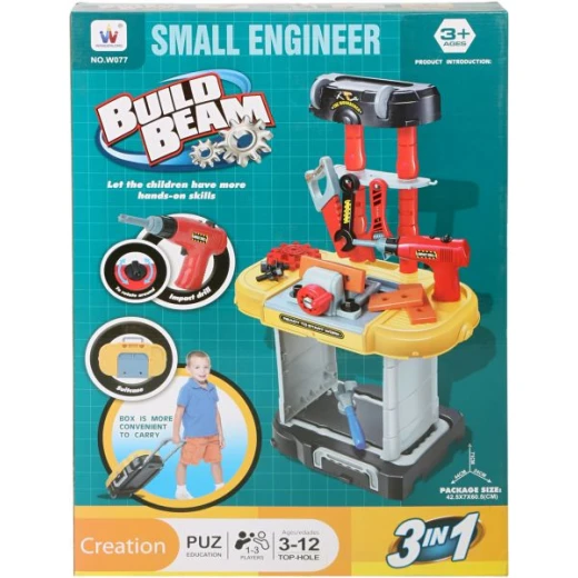 3 in 1 Small Engineer Build Beam Workshop Playset with Travel Luggage Trolley for Kids - Image 3
