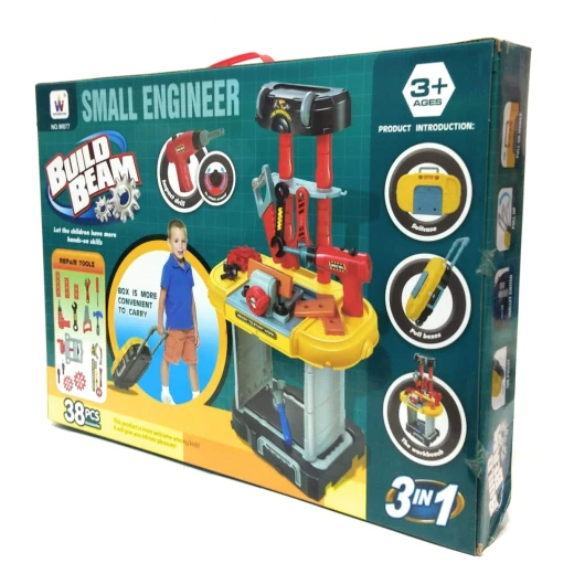 3 in 1 Small Engineer Build Beam Workshop Playset with Travel Luggage Trolley for Kids - Image 4