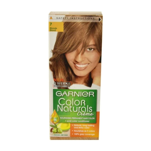 Garnier Color Naturals 7 Blonde Hair Dye Kit Permanent Color with Olive Oil for Grey Coverage