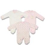Necix's 3 Overall Set, Pink & White for 0-3 m