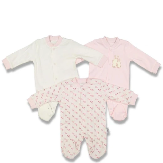 Necix's 3 Overall Set, Pink & White for 0-3 m