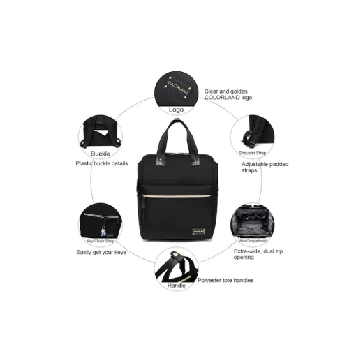 ColorLand Zara Unisex Baby Diaper school Backpack water Resistant (Black) - كولورلاند - Image 6