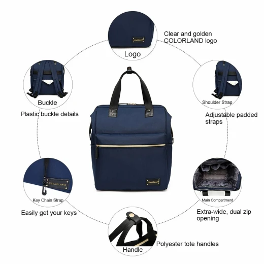 ColorLand Zara Unisex Baby Diaper school Backpack water Resistant (Navy Blue) - كولورلاند - Image 3