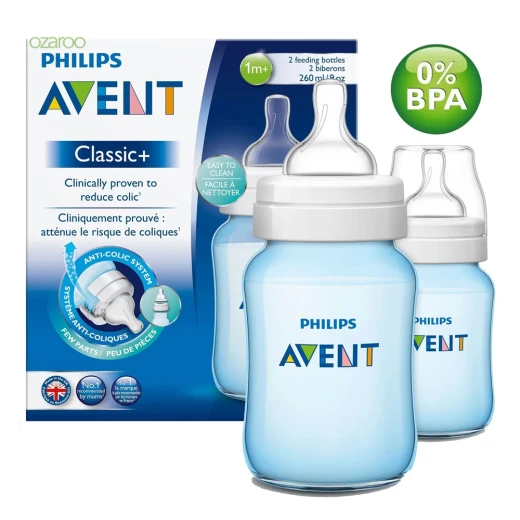 Philips Avent Classic Plus Feeding Bottle 2 Pack 260 ml, Blue Philips Avent Classic Plus Feeding Bottle 2 Pack 260 ml, Blue
