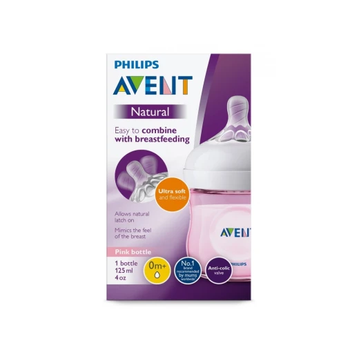 Philips Avent Natural Baby Bottle 125ml, Pink Philips Avent Natural Baby Bottle 125ml, Pink