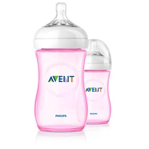 Philips Avent Natural Baby Bottle Slow Flow Teat  260 ml Pink, Pack of 2 - فيليبس افينت - Image 2