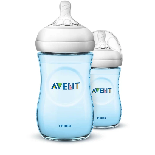 Philips Avent Natural Baby Bottle Slow Flow teat 260 ml, Blue Pack of 2 Philips Avent Natural Baby Bottle Slow Flow teat 260 ml, Blue Pack of 2