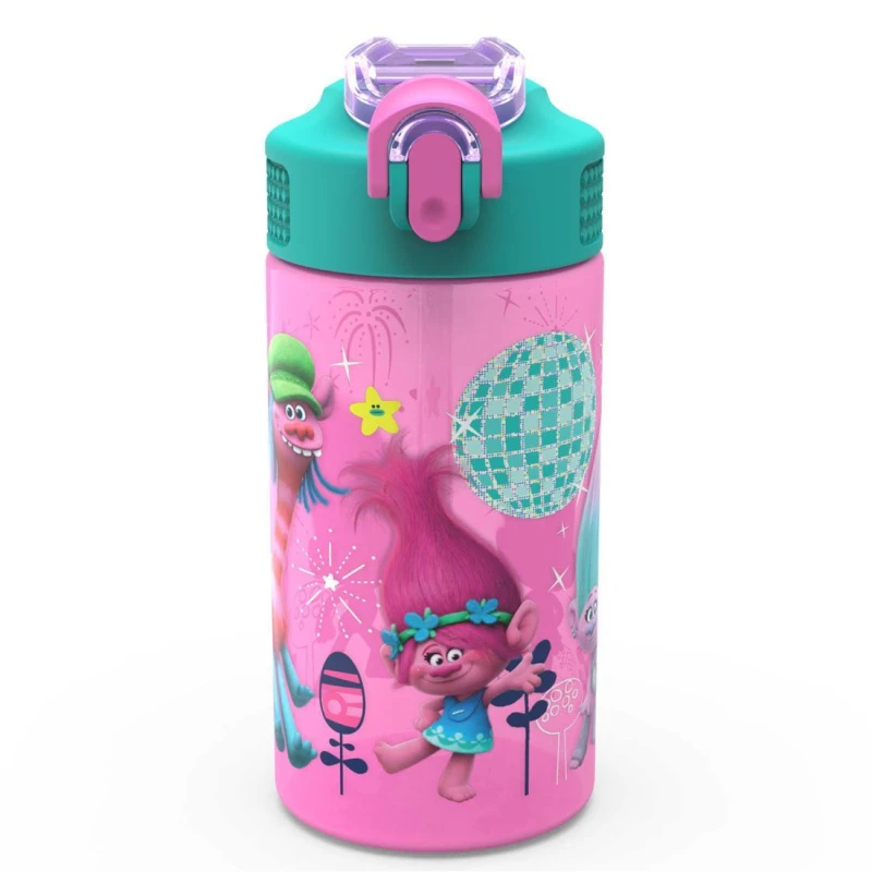 Zak Trolls Water Bottle with Straw - Poppy & Friends - زاك ديزاينز