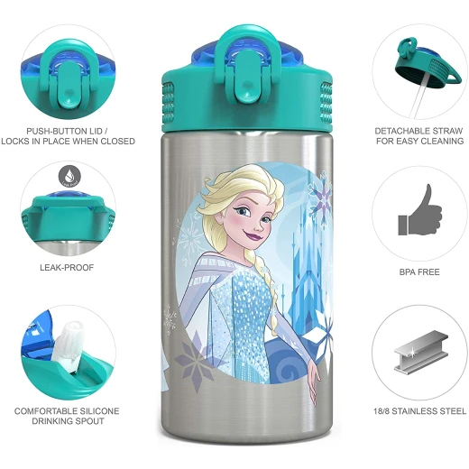 Zak Designs Frozen 15.5oz Stainless Steel Kids Water Bottle with Flip-up Straw Spout - زاك ديزاينز - Image 6