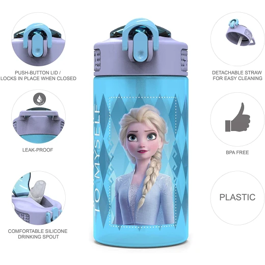 Zak Designs Frozen 2 Elsa 16 oz. Water Bottle With Straw - زاك ديزاينز - Image 3