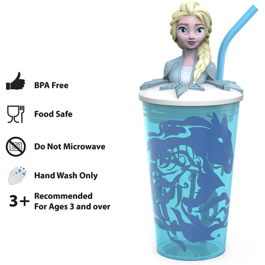 Zak Designs Elsa 2 Anna 15oz Plastic Funtastic Tumbler with Straw - زاك ديزاينز - Image 3