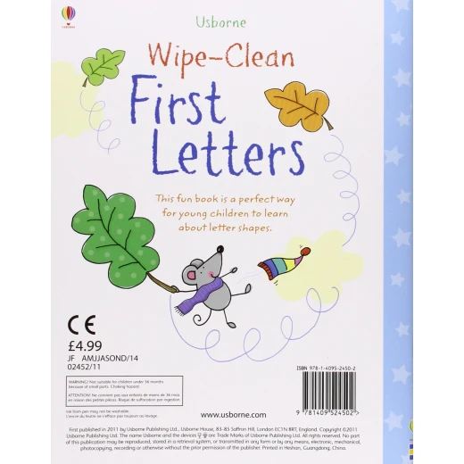 Usborne Wipe-Clean First Letters (Wipe-Clean Books) Paperback - يو إس بورن - Image 2