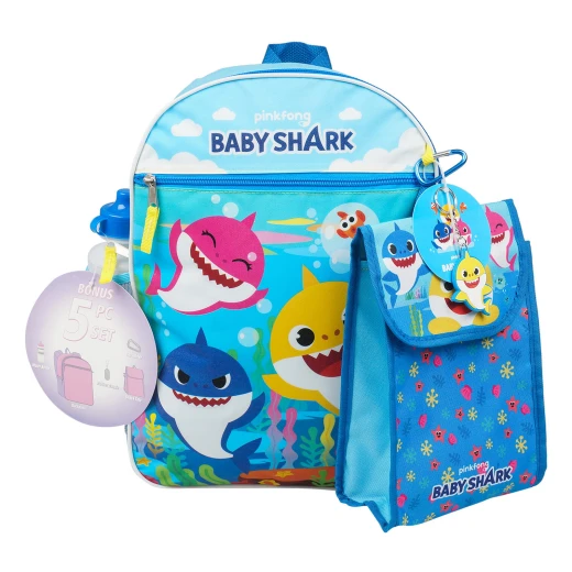 5 Pieces Baby Shark Backpack Set- Blue, 41 cm 5 Pieces Baby Shark Backpack Set- Blue, 41 cm