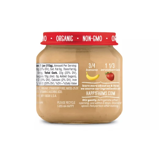 Happy Baby Banana & Strawberries Baby Food, 113 g - هابي بيبي - Image 2