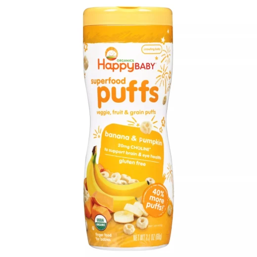 Happy Baby Organic Banana Puffs - 60 g Happy Baby Organic Banana Puffs - 60 g