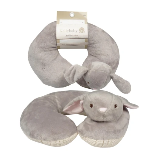Gray Bear Baby Neck Pillow With Blue Corduroy Trim & Band 10" Gray Bear Baby Neck Pillow With Blue Corduroy Trim & Band 10"
