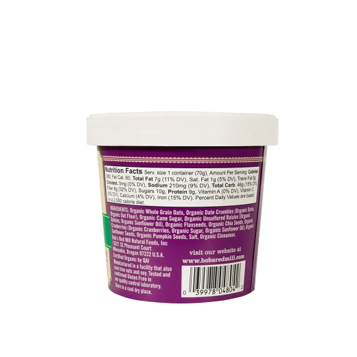 Bob's Red Mill Organic Oatmeal Cup with Fruits & Seed, 70 g - بوبز ريد ميل - Image 3