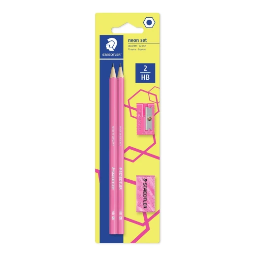 Staedtler Wopex Neon Graphite Pencil Kit - Pink with Sharpener and Eraser