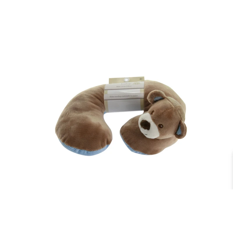 Brown Bear Baby Neck Pillow With Blue Corduroy Trim & Band 10"