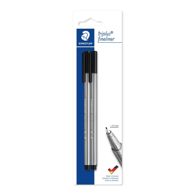 Staedtler Triplus Fineliner Triangular Fineliner 0.3 mm Black, Pack of 2 - ستدلر