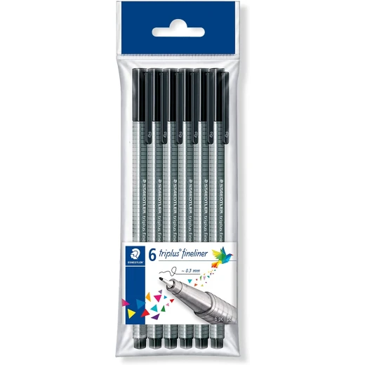 Staedtler Triplus Fineliner Triangular Fineliner 0.3 mm Black, Pack of 6 Staedtler Triplus Fineliner Triangular Fineliner 0.3 mm Black, Pack of 6
