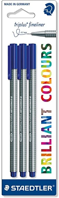 Staedtler Triplus Fineliner Triangular Fineliner 0.3 mm Blue, Pack of 3 - ستدلر