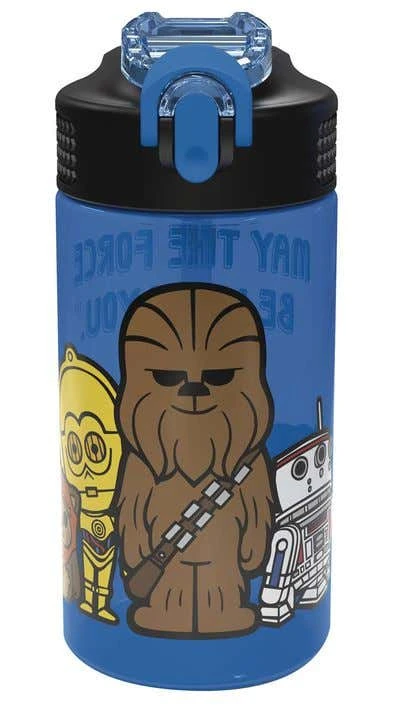Zak Designs Star Wars Episode 4 Blue Kids' Plastic Water Bottle with Spout Cover, 16 ounces, Blue - زاك ديزاينز