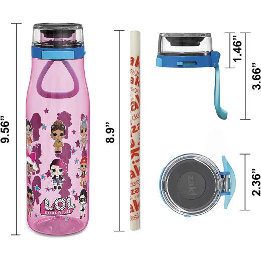 Zak Designs L.O.L. Surprise Plastic Water Bottle with Push Button Action, 25oz, Pink - زاك ديزاينز - Image 2