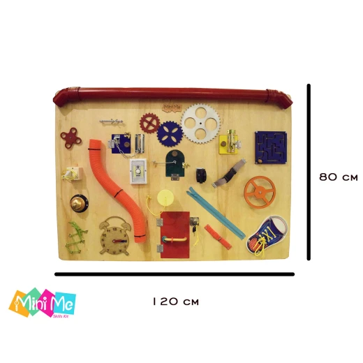 Mini Me Skills Busy Board Toddler Learning Activity with Natural Wooden Stand - ميني مي سكيلز - Image 2